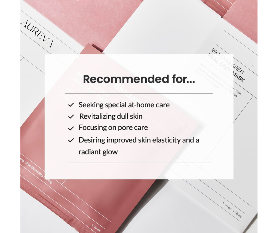 Aureva Collagen Face Mask Sheet Hydrating Overnight Hydrogel Facial Masks - 4 Pieces