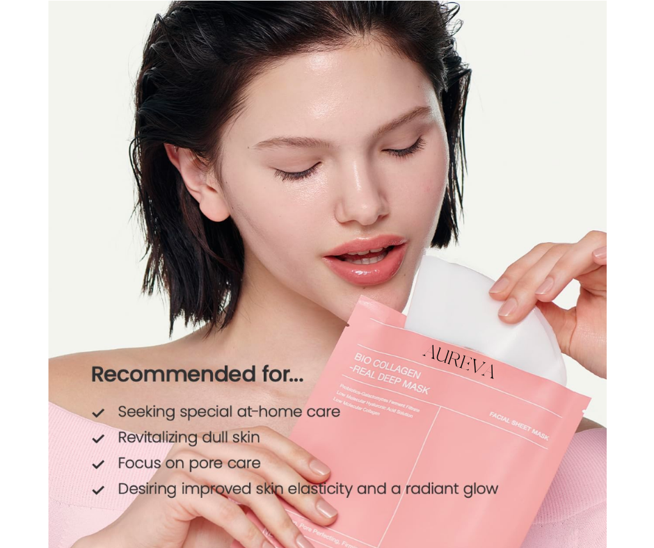 Aureva Collagen Face Mask Sheet Hydrating Overnight Hydrogel Facial Masks - 4 Pieces
