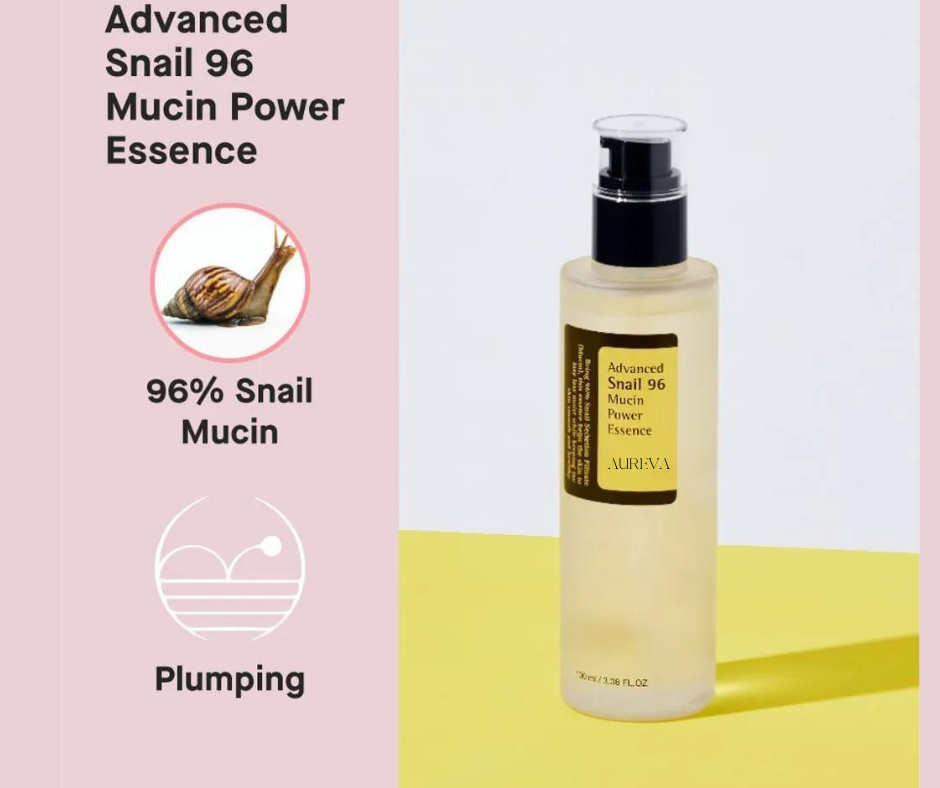 AUREVA Snail Mucin 96% Power Repairing Essence, Hydrating Serum for Face with Snail Secretion Filtrate for Dull Skin & Fine Lines