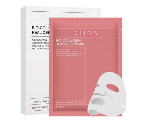 Aureva Collagen Face Mask Sheet Hydrating Overnight Hydrogel Facial Masks - 4 Pieces