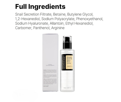 AUREVA Snail Mucin 96% Power Repairing Essence, Hydrating Serum for Face with Snail Secretion Filtrate for Dull Skin & Fine Lines